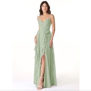 Azazie Peyton Dusty Sage Green A-Line Ruched Chiffon Bridesmaid Dress